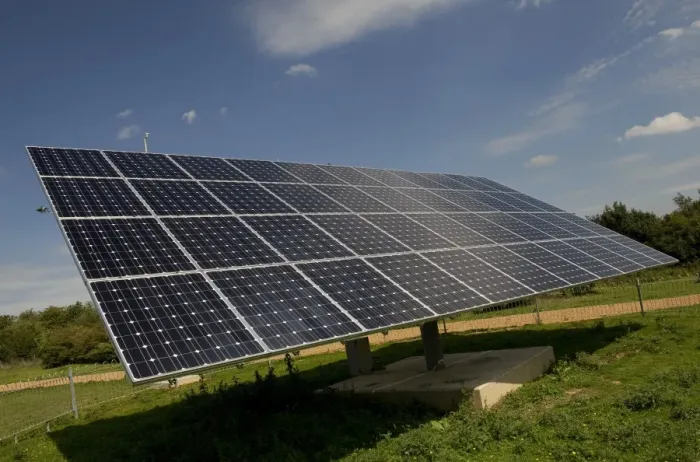 Framed Print : Tracking solar energy panels at ecotech centre, Swaffham, Norfolk, England, august