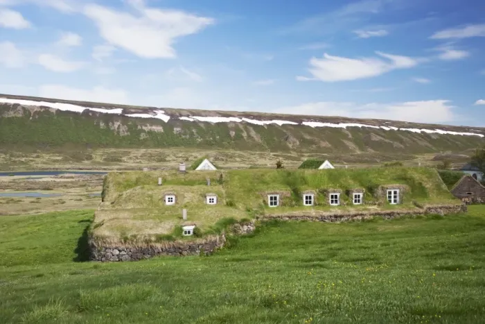 Framed Print : Turf dwellings, Thvera, Iceland, June Framed Print : Turf dwellings, Thvera, Iceland, June