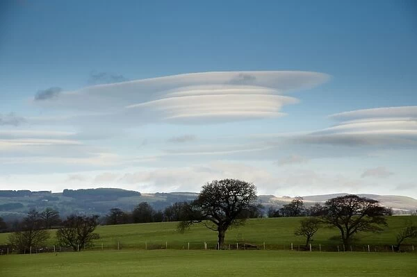 Unusual cloud formation over farmland, near Clitheroe, Lancashire, England, december