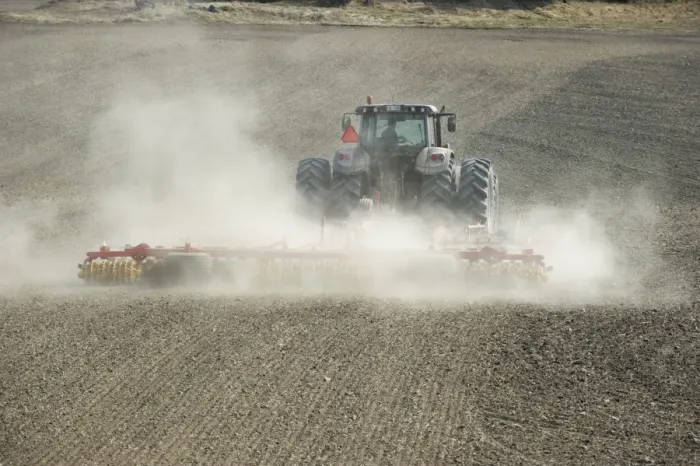 Framed Print : Valtra tractor with Vaderstad NZA-800 and Vaderstad RS-820 harrows and rollers, cultivating dusty arable field, Sweden Framed Print : Valtra tractor with Vaderstad NZA-800 and Vaderstad RS-820 harrows and rollers, cultivating dusty arable field, Sweden