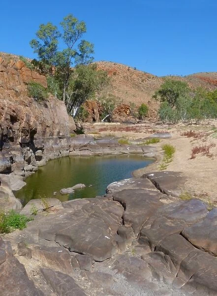 View of active waterhole during dry season, Ormiston Gorge, West MacDonnell N. P