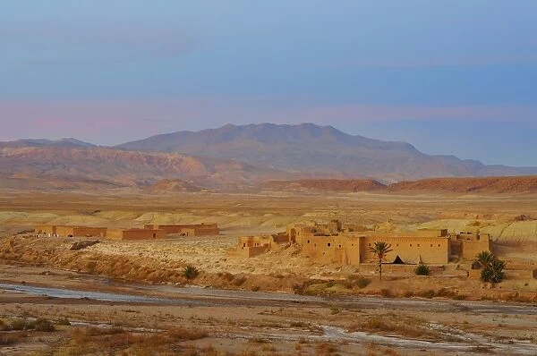 View of ancient ksar ('fortified city') with kasbahs, Ait Benhaddou, Ounila River, Souss-Massa-Draa, Morocco, january