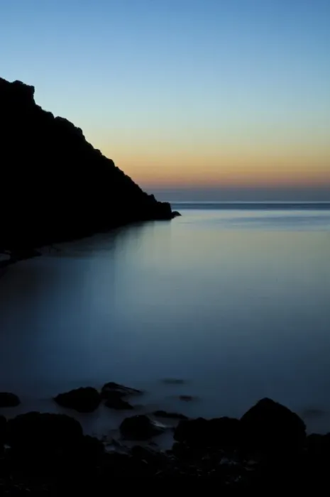 Framed Print : View of bay inlet at sunset, St. Brides Bay, Martins Haven, Pembrokeshire, Wales, May