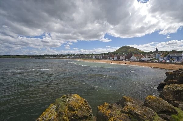 View across bay towards seaside town, North Berwick, Firth of Forth, East Lothian Scotland