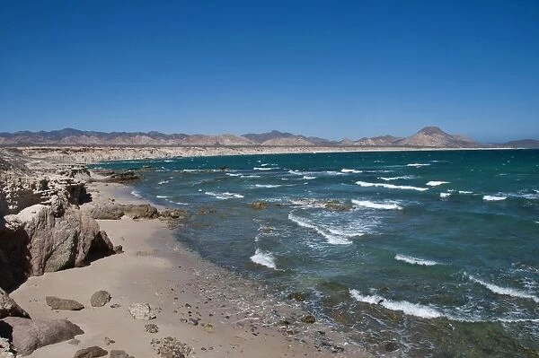 View of beach, sea and coastline, Cabo Pulmo National Marine Park, Baja California Sur, Mexico, march