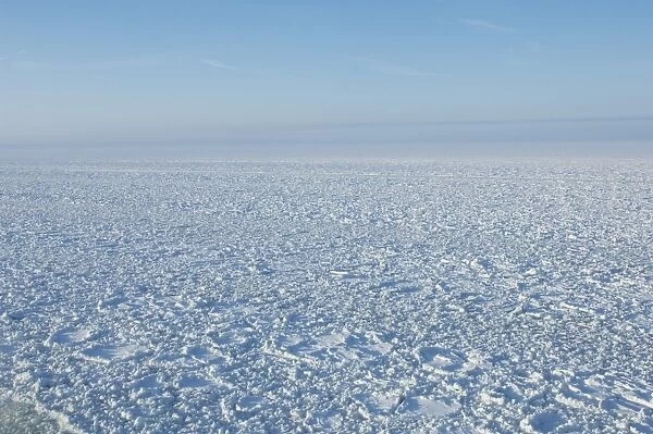 View of broken ice on frozen sea, near Helsinki, Uusimaa, Gulf of Finland, Baltic Sea, Finland, winter