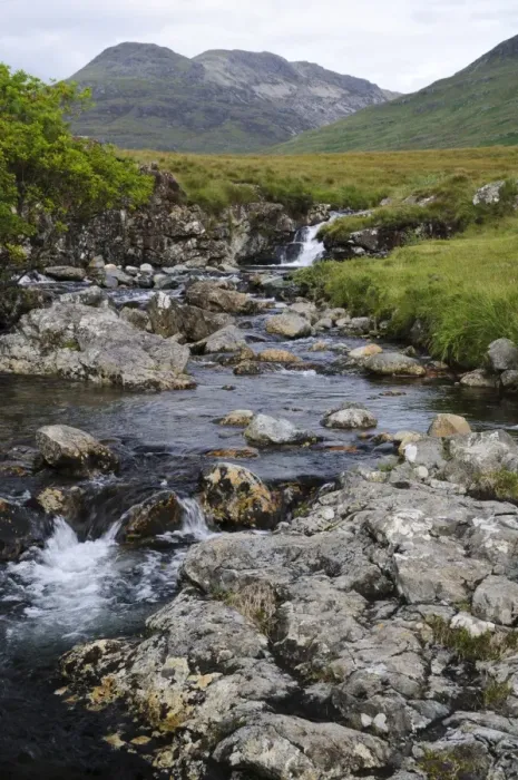 Framed Print : View of burn flowing from mountain towards sea loch, Abhainn na h-Uamha, Ben More, Loch na Keal, Isle of Mull Framed Print : View of burn flowing from mountain towards sea loch, Abhainn na h-Uamha, Ben More, Loch na Keal, Isle of Mull