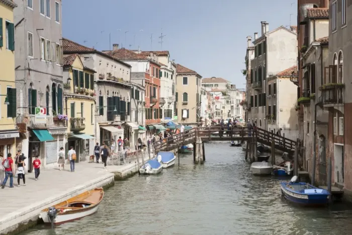 Framed Print : View of canal, footbridge and canalside street, Fondamenta Ormesini, Canareggio District, Venice, Veneto, Italy, May Framed Print : View of canal, footbridge and canalside street, Fondamenta Ormesini, Canareggio District, Venice, Veneto, Italy, May