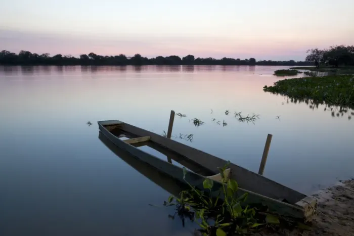 Framed Print : View of canoe and river at sunset, Paraguay River, Pantanal, Mato Grosso, Brazil Framed Print : View of canoe and river at sunset, Paraguay River, Pantanal, Mato Grosso, Brazil