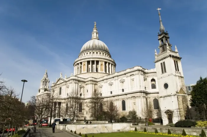 Framed Print : View of city cathedral with dome, viewed from Festival Gardens, St. Pauls Cathedral, City of London, London, England Framed Print : View of city cathedral with dome, viewed from Festival Gardens, St. Pauls Cathedral, City of London, London, England