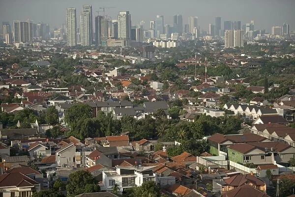 View of city across residential area and overpass from Talavera office building, Cilandak District, Jakarta, Java