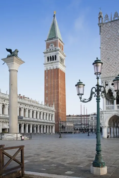 Framed Print : View of city square with Lion of Saint Mark on column and belltower of Roman Catholic cathedral, Leone Di San Marco Framed Print : View of city square with Lion of Saint Mark on column and belltower of Roman Catholic cathedral, Leone Di San Marco