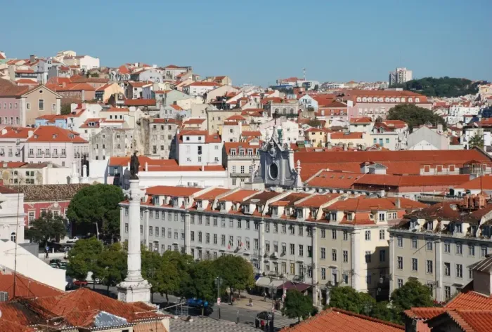 Framed Print : View over city with statue of King Dom Pedro IV on column, Rossio Square, Pombaline Lower Town, Central Lisbon Framed Print : View over city with statue of King Dom Pedro IV on column, Rossio Square, Pombaline Lower Town, Central Lisbon