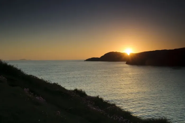 Framed Print : View from cliffs across Irish Sea at sunset, St. Davids Head, Pembrokeshire, Wales, May Framed Print : View from cliffs across Irish Sea at sunset, St. Davids Head, Pembrokeshire, Wales, May