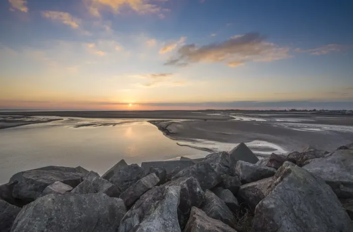 Framed Print : View of coastal headland at sunset, Haverigg Spit, Duddon Estuary, Haverigg, Cumbria, England, November Framed Print : View of coastal headland at sunset, Haverigg Spit, Duddon Estuary, Haverigg, Cumbria, England, November