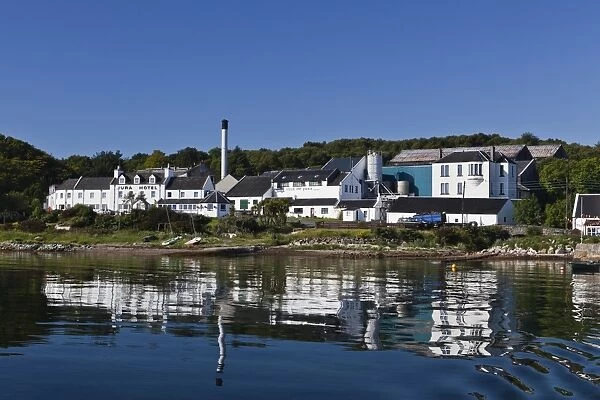 View of coastal village, Jura Hotel, Jura Distillery, Lodge and Cooperage viewed from sea, Craighouse, Isle of Jura