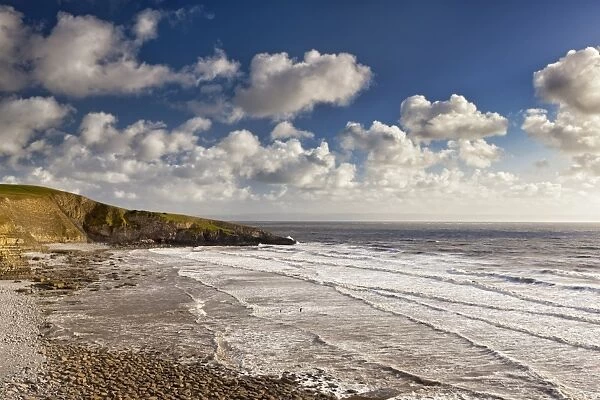 View of coastline, beach and waves, Southerndown, Southerndown Coast, Bristol Channel, South Wales, Wales, september