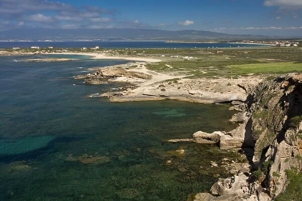 View of coastline, Cabo Mannu Headland, Sinis Peninsula, Sardinia, Italy, April