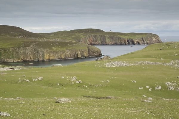 View of coastline and cliffs, Fair Isle, Shetland Islands, Scotland, June