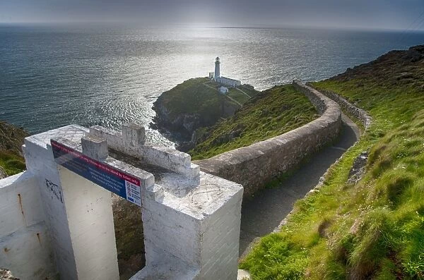 View of coastline and lighthouse, South Stack Lighthouse, Holyhead, Holy Island, Anglesey, Wales, August