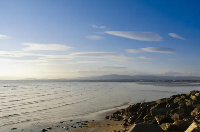 Framed Print : View of coastline, looking towards Sandymount, Dublin Bay, Ireland, november Framed Print : View of coastline, looking towards Sandymount, Dublin Bay, Ireland, november