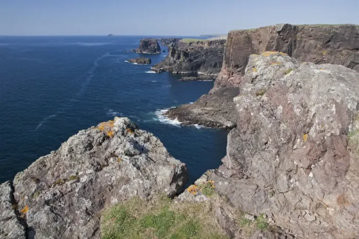 Framed Print : View of coastline and sea cliffs, Eshaness, Mainland, Shetland Islands, Scotland, May