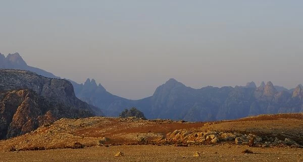 View of desert mountain habitat, Haggeher, Socotra, Yemen, march
