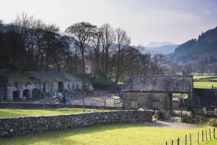 Framed Print : View of farm buildings and farmyard, Llanrwst, Conwy County Borough, Clwyd, North Wales, February Framed Print : View of farm buildings and farmyard, Llanrwst, Conwy County Borough, Clwyd, North Wales, February