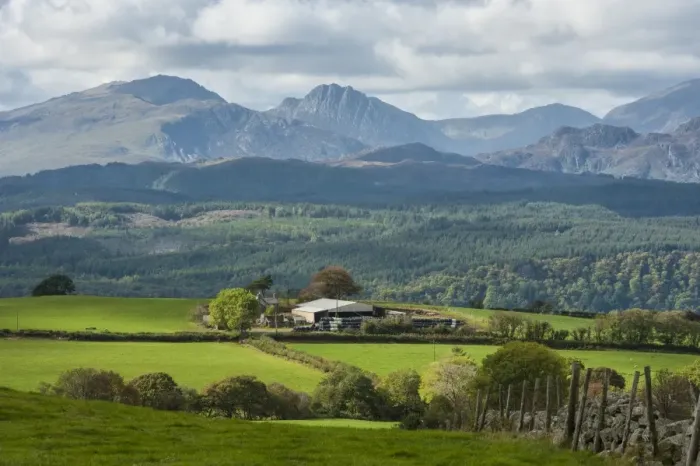 Framed Print : View of farmland and farm buildings, looking towards Snowdonia N. P. Nebo, Conwy, North Wales, October Framed Print : View of farmland and farm buildings, looking towards Snowdonia N. P. Nebo, Conwy, North Wales, October