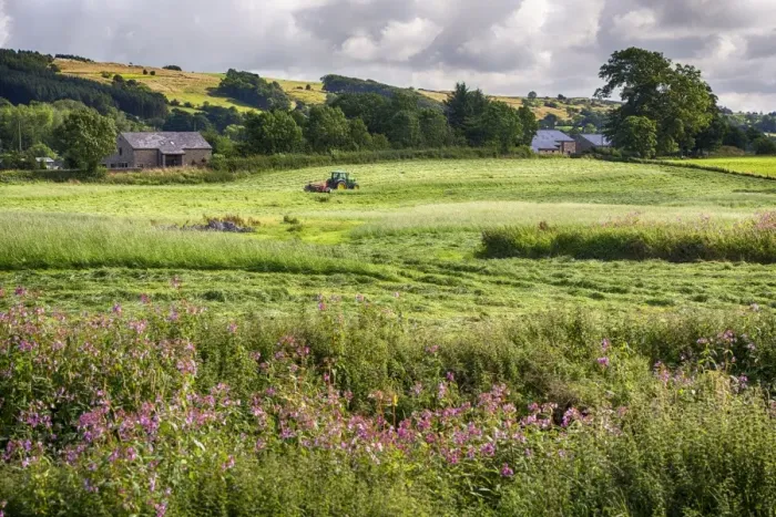 Framed Print : View of farmland with tractor mowing grass in field, near Chipping, Forest of Bowland, Lancashire, England, August Framed Print : View of farmland with tractor mowing grass in field, near Chipping, Forest of Bowland, Lancashire, England, August