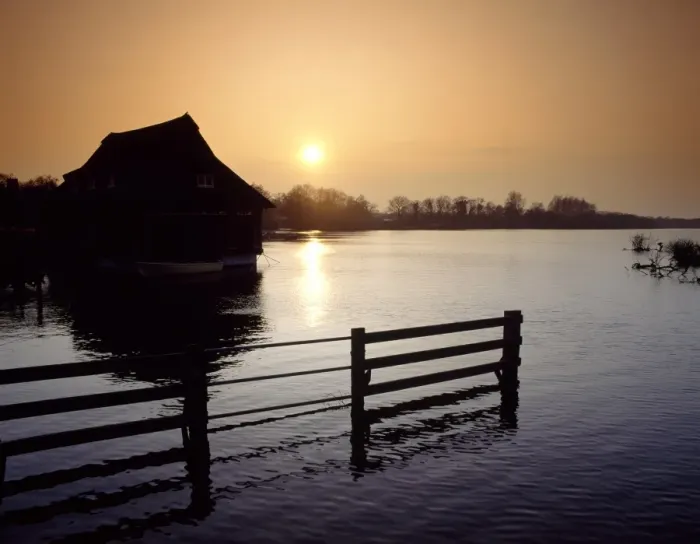 Framed Print : View of floating vistor centre silhouetted at sunset, Ranworth Broad Conservation Centre, Ranworth Broad, River Bure Framed Print : View of floating vistor centre silhouetted at sunset, Ranworth Broad Conservation Centre, Ranworth Broad, River Bure