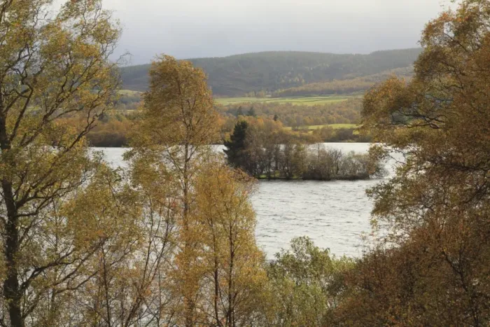Framed Print : View of freshwater loch with crannog (prehistoric artificial island), Loch Kinord Framed Print : View of freshwater loch with crannog (prehistoric artificial island), Loch Kinord