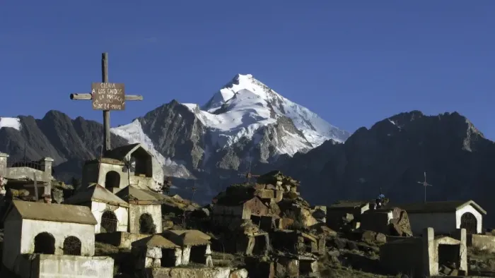 Framed Print : View of graveyard and mountain peak, Huayna Potosi, Cordillera Real, Altiplano, Andes, Bolivia Framed Print : View of graveyard and mountain peak, Huayna Potosi, Cordillera Real, Altiplano, Andes, Bolivia