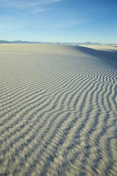 View of gypsum dunes with windblown ridges, White Sands National Monument, New Mexico, U. S. A. December