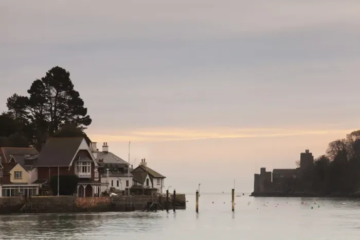 Framed Print : View of harbour entrance with Dartmouth Castle and Royal Dart Yacht Club at sunrise, Dartmouth Harbour, Dartmouth Framed Print : View of harbour entrance with Dartmouth Castle and Royal Dart Yacht Club at sunrise, Dartmouth Harbour, Dartmouth