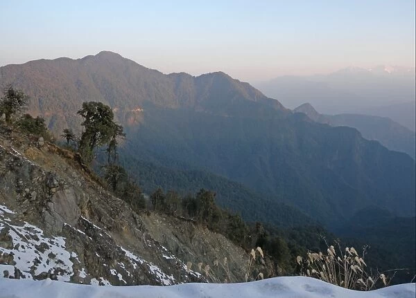 View from high up in hills at dawn, Mishmi Hills, Arunachal Pradesh, India, january