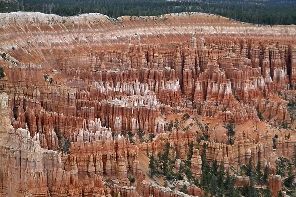 View of hoodoos and cliffs, rock erosion in natural amphitheatre, from Inspiration Point, Bryce Canyon