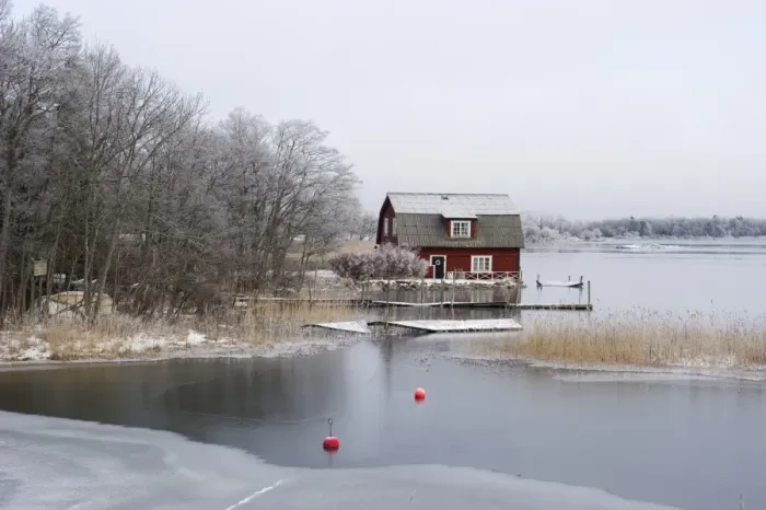 Framed Print : View of house and frozen lake, Fogdo, Lake Malaren, Sodermanland, Baltic Sea, Sweden, january Framed Print : View of house and frozen lake, Fogdo, Lake Malaren, Sodermanland, Baltic Sea, Sweden, january