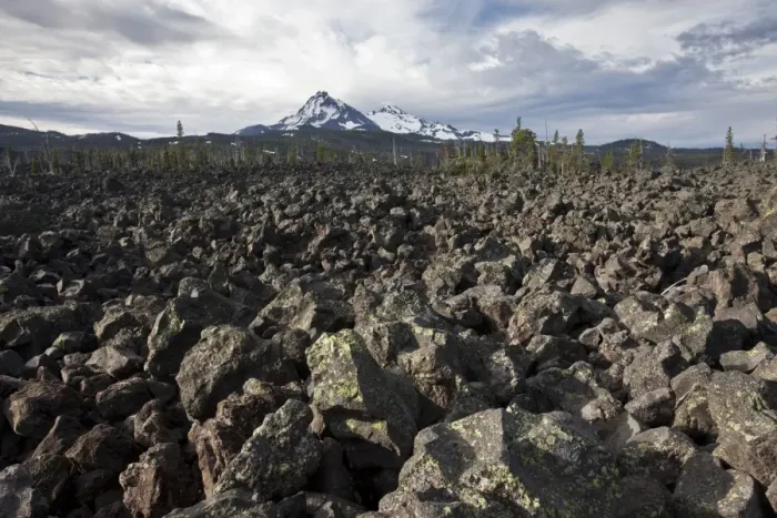 Framed Print : View of huge lava field habitat, McKenzie Pass (5335ft.  / 1623m), Belknap Crater Complex, Cascade Range, Central Oregon, U. S. A. july