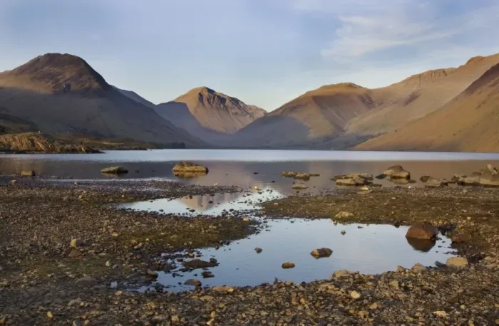 Framed Print : View of lake in evening light, with Great Gable and other fells in background, Wastwater, Wasdale Valley Framed Print : View of lake in evening light, with Great Gable and other fells in background, Wastwater, Wasdale Valley