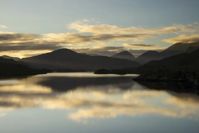 Framed Print : View of lake and mountains at sunset, Upper Lake, Lakes of Killarney, Dunkerron Mountains and Macgillycuddys Reeks Framed Print : View of lake and mountains at sunset, Upper Lake, Lakes of Killarney, Dunkerron Mountains and Macgillycuddys Reeks