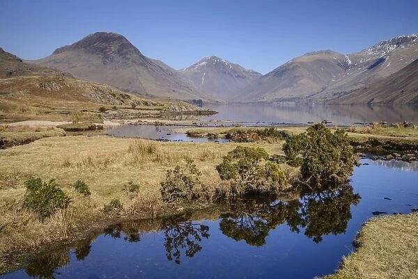 View of lake in over-deepened glacial valley, deepest lake in England at 79 metres (258 feet), Wastwater