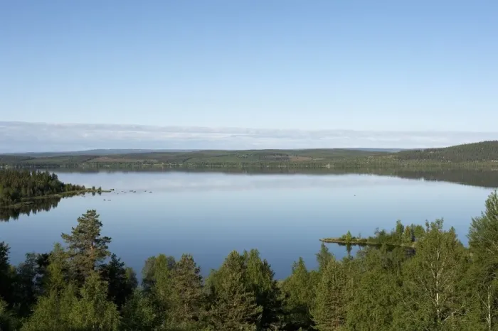 Framed Print : View across lake, Vilhelmina, Lappland, Sweden, June