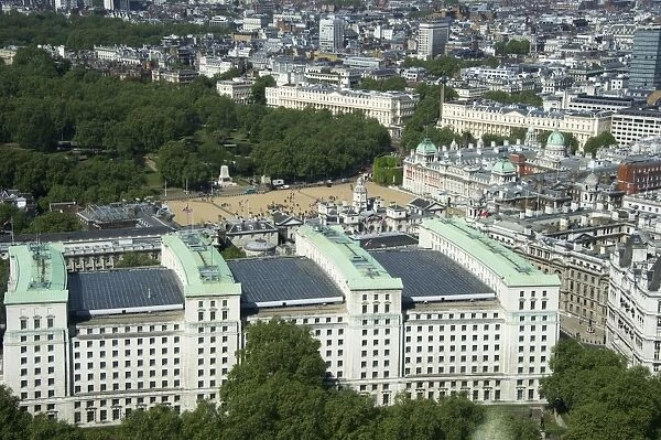 View from London Eye of Ministry of Defence Main Building, Horse Guards Parade and Old Admiralty, Whitehall