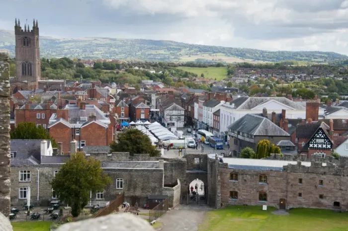 Framed Print : View of market town and surrounding countryside from castle, Ludlow Castle, Ludlow, Shropshire, England, september Framed Print : View of market town and surrounding countryside from castle, Ludlow Castle, Ludlow, Shropshire, England, september