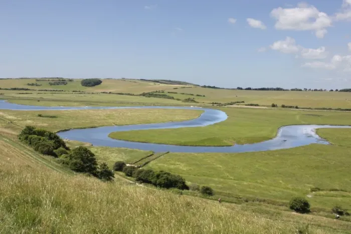 Framed Print : View of meandering river in coastal floodplain, River Cuckmere, Seven Sisters Country Park, Cuckmere Haven Framed Print : View of meandering river in coastal floodplain, River Cuckmere, Seven Sisters Country Park, Cuckmere Haven