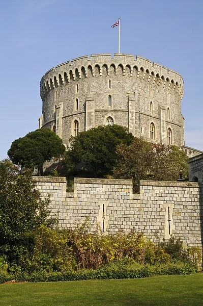 View of medieval keep on top of motte, Round Tower, Windsor Castle, Windsor, Berkshire, England, October