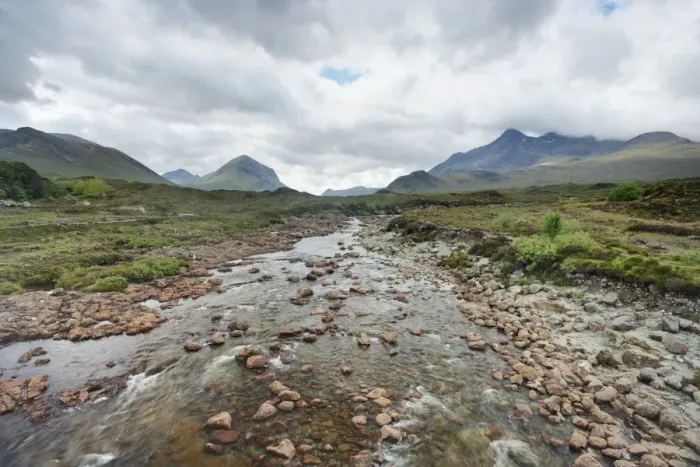 Framed Print : View of moorland river and mountains, Cuillin Mountains, Glen Sligachan, Isle of Skye, Inner Hebrides, Scotland, June Framed Print : View of moorland river and mountains, Cuillin Mountains, Glen Sligachan, Isle of Skye, Inner Hebrides, Scotland, June