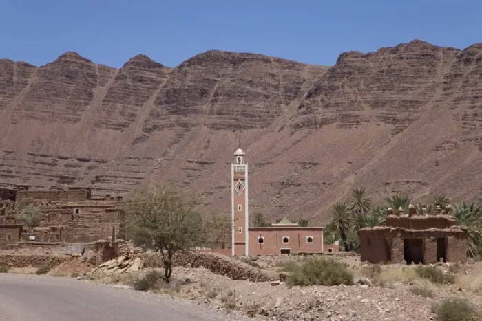 Framed Print : View of mosque minaret in Berber village, High Atlas, Morocco, may