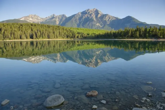 Framed Print : View of mountain reflected in lake, Pyramid Mountain, Patricia Lake, Jasper N. P. Rocky Mountains, Alberta, Canada, june Framed Print : View of mountain reflected in lake, Pyramid Mountain, Patricia Lake, Jasper N. P. Rocky Mountains, Alberta, Canada, june